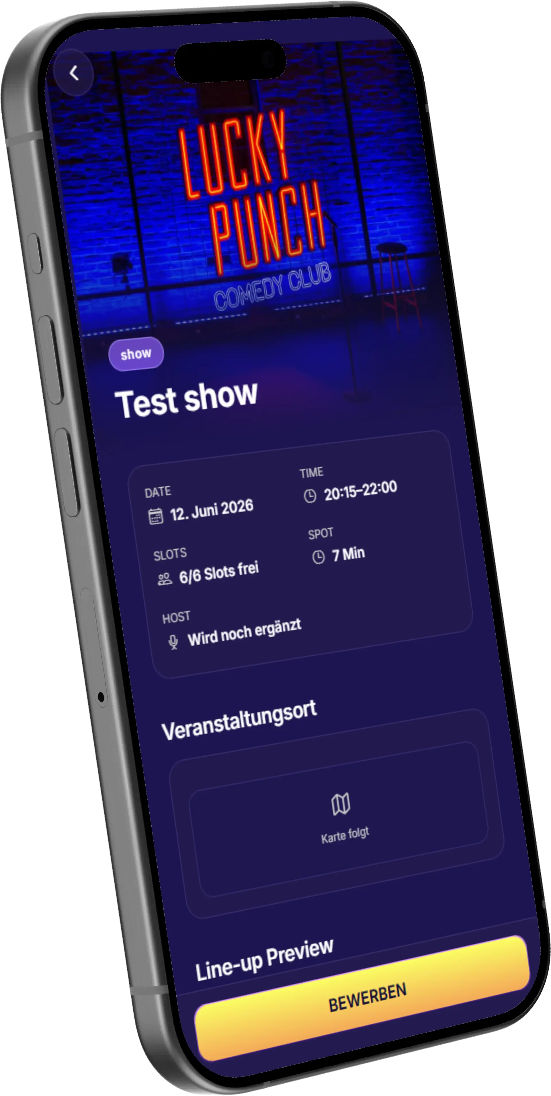 SPOTSTAGE App – Künstler-Ansicht mit Auftrittsübersicht